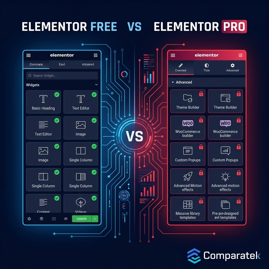 Elementor Free vs Pro : Le Comparatif Complet (2026) | Comparatek